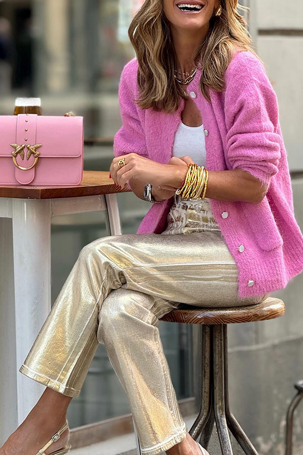 Ladomma™ |Retro straight-leg gold trousers with loose pockets and wide legs