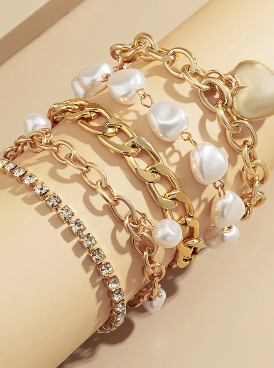 Ladomma™ | Metal Chain and Pearl Layered Bracelet Set