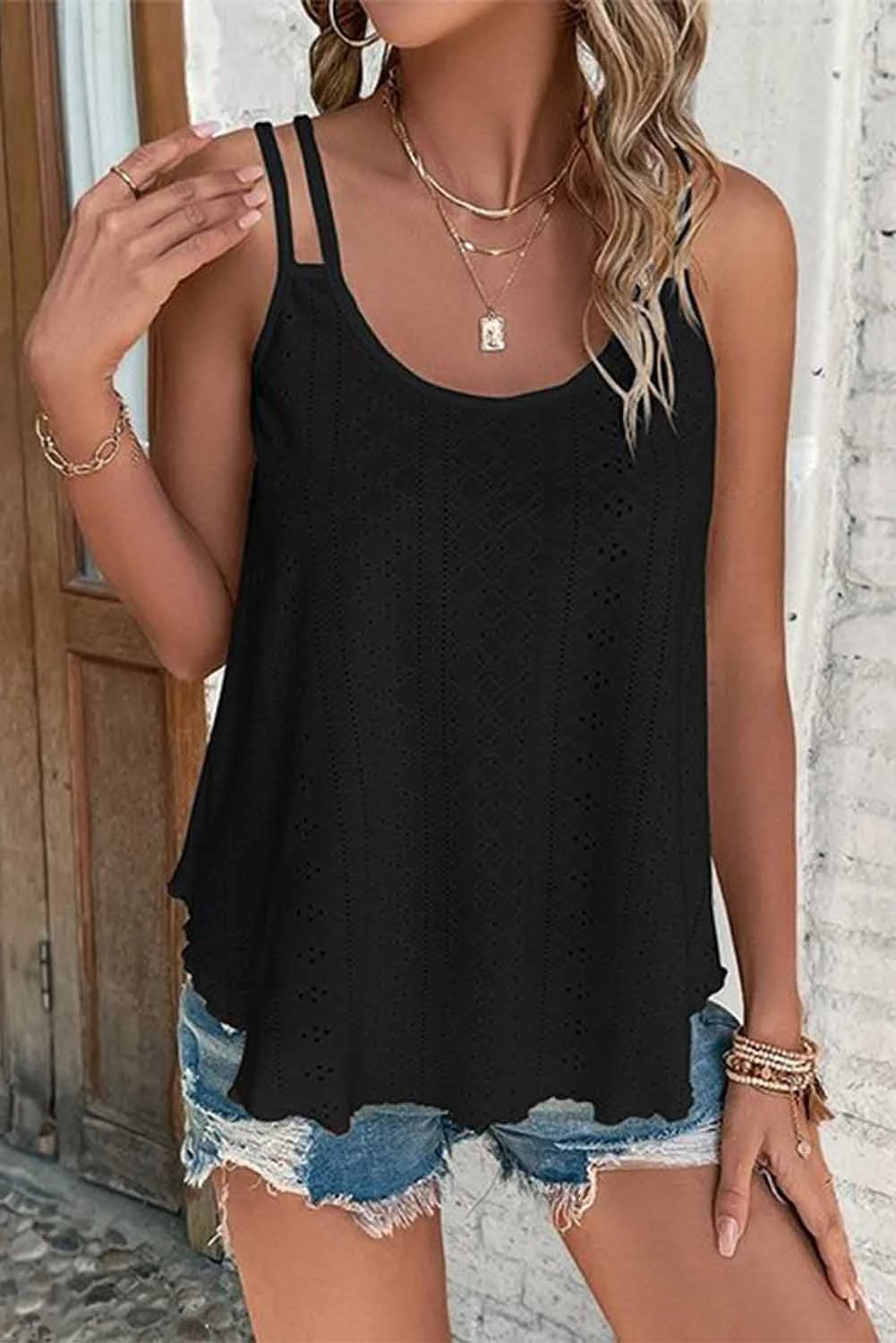 Ladomma™ | Eyelet Spaghetti Strap Tank Top