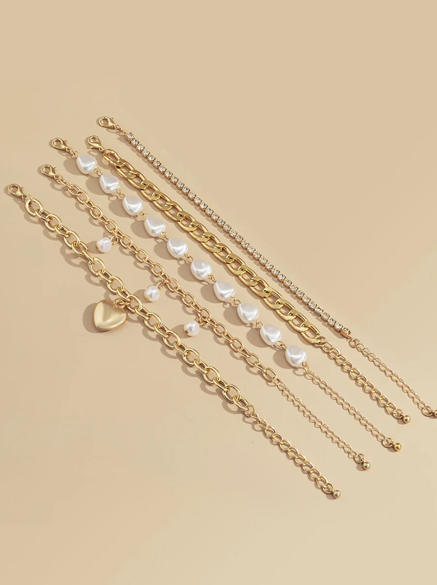 Ladomma™ | Metal Chain and Pearl Layered Bracelet Set