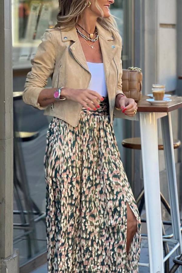 Ladomma™ |Khaki Suede Cropped Biker Jacket