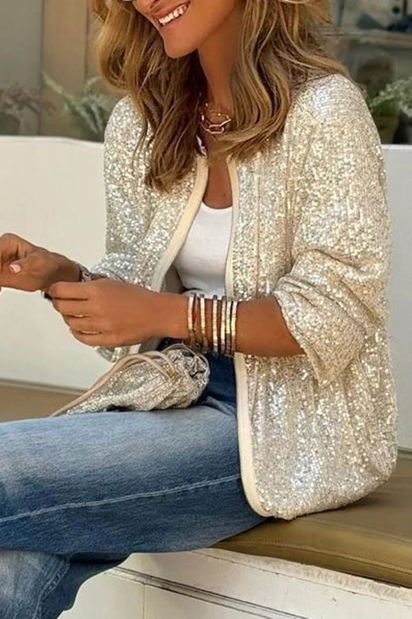 Ladomma™ | Star Kisses Sequin Zipped Long Sleeve Relaxed or Party Coat