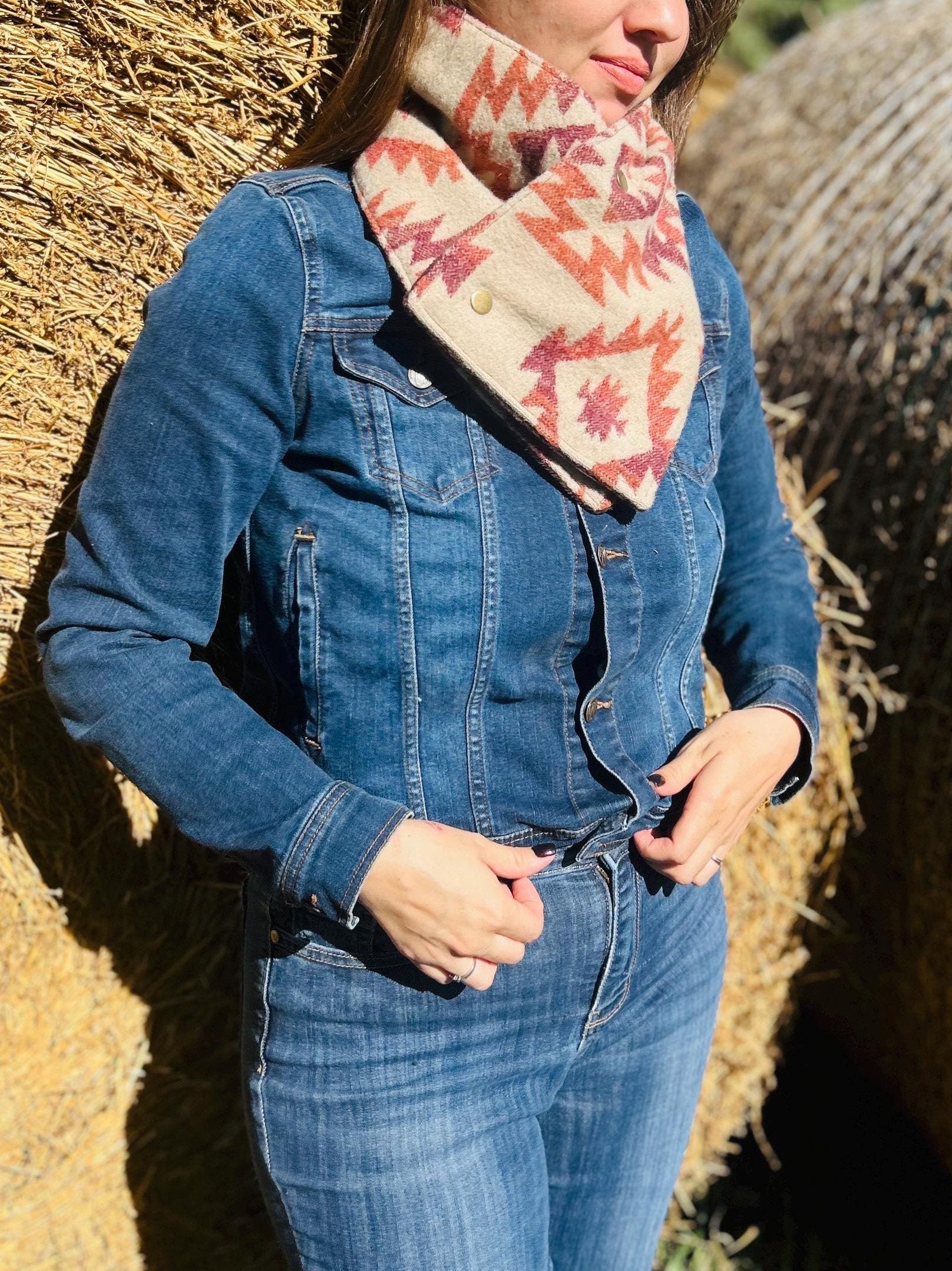 Ladomma™ | Women's Orange Western Aztec Warm Neck Hood